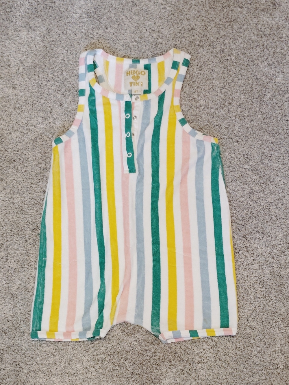 Hugo Loves Tiki Striped Sleeveless Terry Romper in Pastel Multicolor - Kids